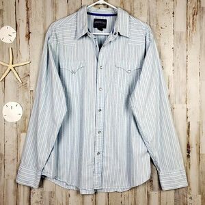 Aeropostale Striped Snap Shirt Blue Size Large